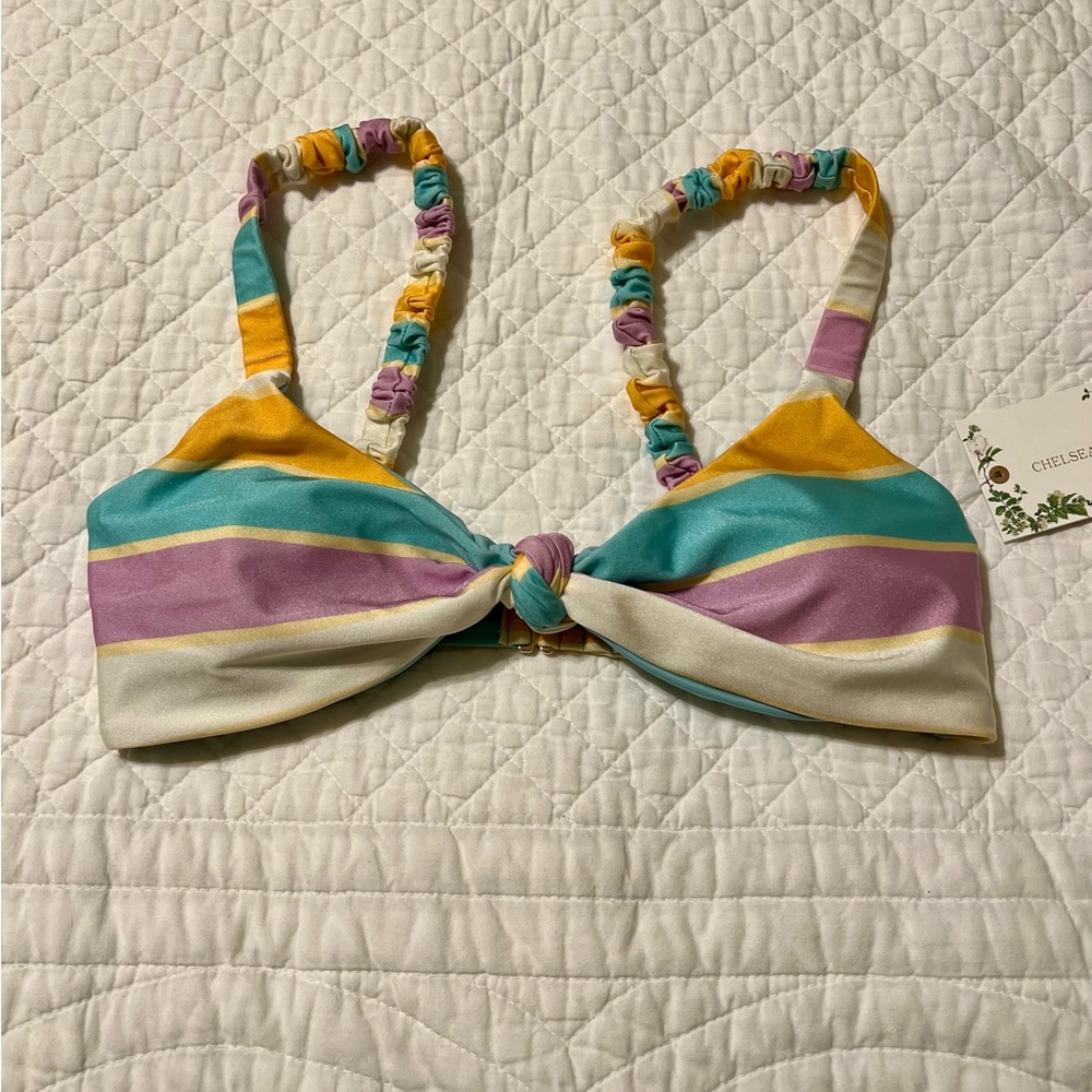 NEW Chelsea & Violet Sunset Stripe Knotted Triangle Bralette Swim Top
